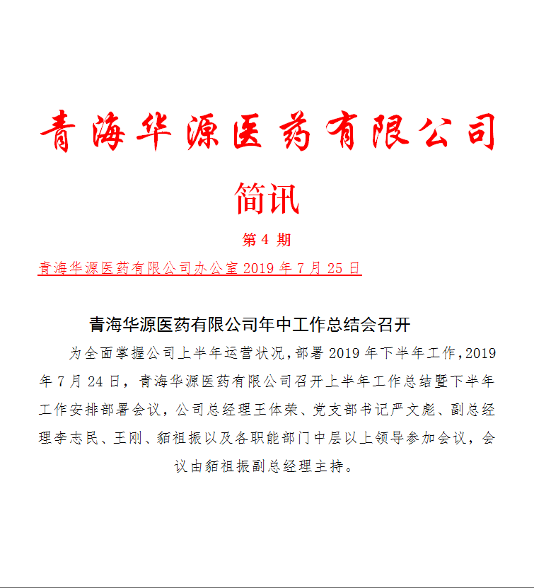 青海华源医药有限公司年中工作总结会召开